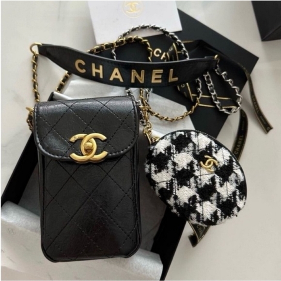 Zara Handbags - CHANEL CC Black purse Bag Set logo gold tweed chain crossbody phone wallet